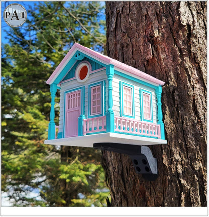 Countryside Cottage Birdhouse | Retro Bird House | Pink Teal Garden Decor | Unique Outdoor Gift | Ships from Australia