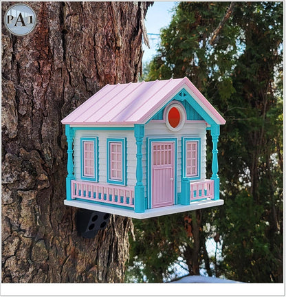 Countryside Cottage Birdhouse | Retro Bird House | Pink Teal Garden Decor | Unique Outdoor Gift | Ships from Australia