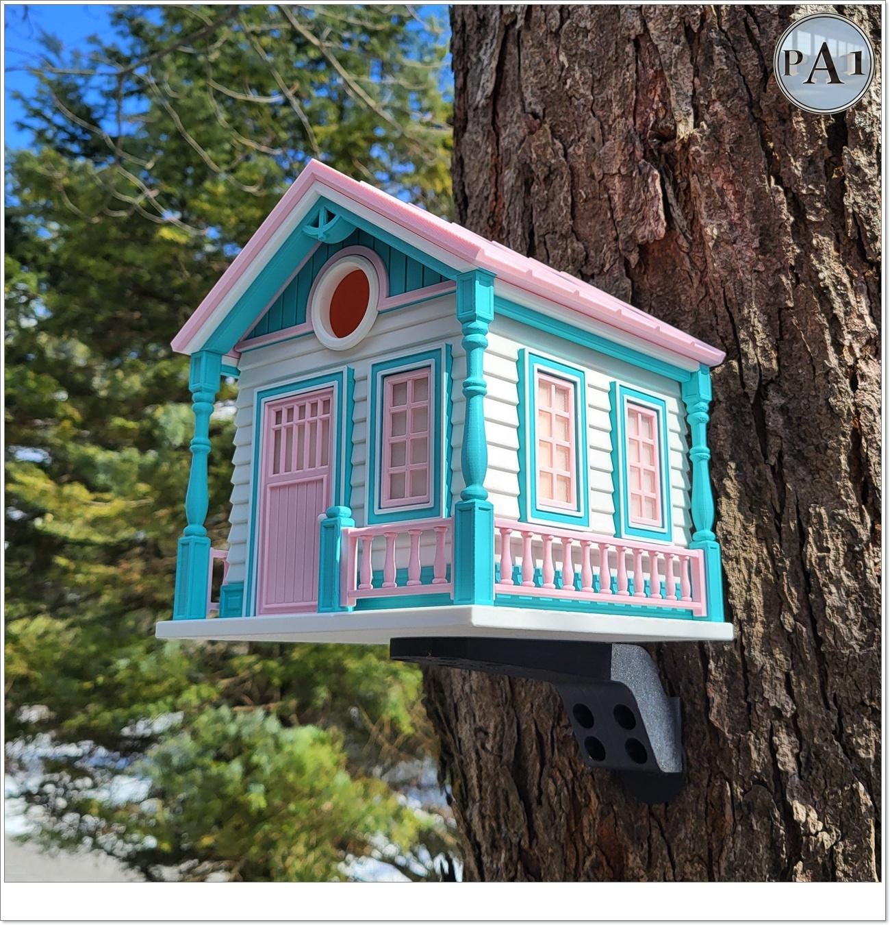 Countryside Cottage Birdhouse | Retro Bird House | Pink Teal Garden Decor | Unique Outdoor Gift | Ships from Australia