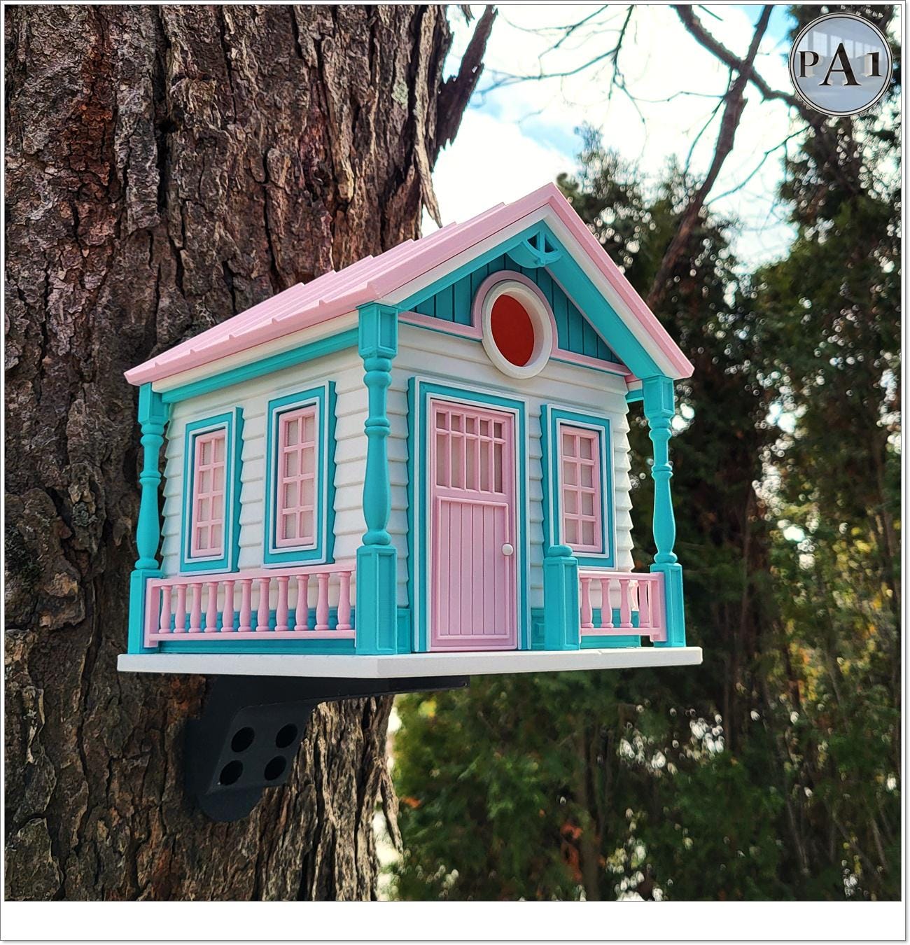 Countryside Cottage Birdhouse | Retro Bird House | Pink Teal Garden Decor | Unique Outdoor Gift | Ships from Australia