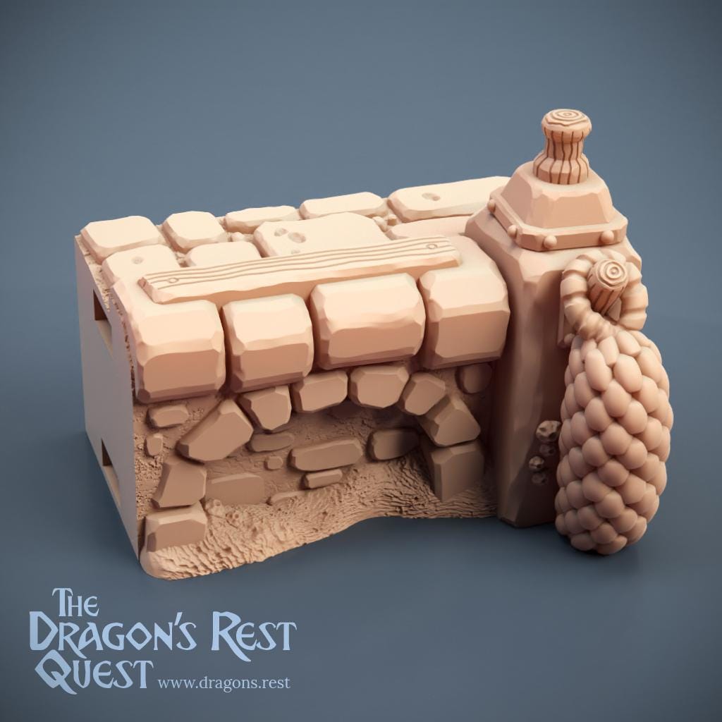 Dock Wall Tile 2x1 Rope Post Alcove | DnD Tabletop Terrain | Dragon's Rest | Ships from Australia