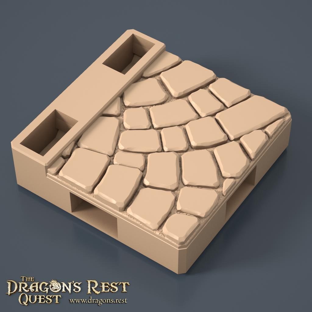 Dock Cobblestone Floor Tile — Three-Quarter Fan, Rotation D | 28mm Dragon's Rest | Ships Australia