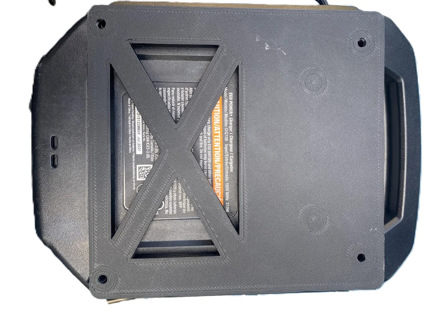EGO 56V Charger Wall Mount Holder for CH2100E – Black & Green, showing the back view with mounting structure.
