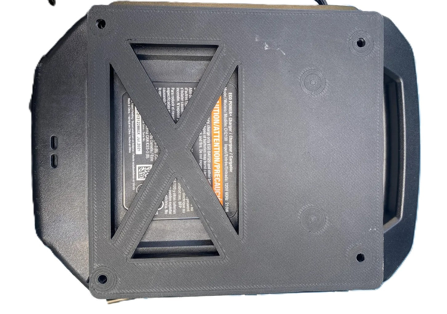 EGO 56V Charger Wall Mount Holder for CH2100E – Black & Green, showing the back view with mounting structure.