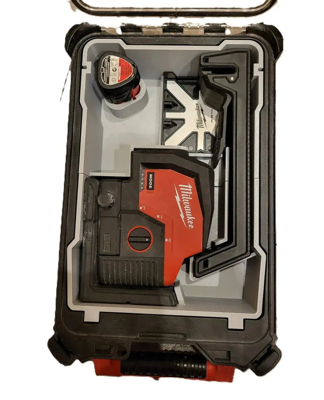 M12 Laser Levels Packout Insert in Milwaukee Packout Box - Insert designed for USA/Aus/UK CLLP & CLL4P, securely holding tools.