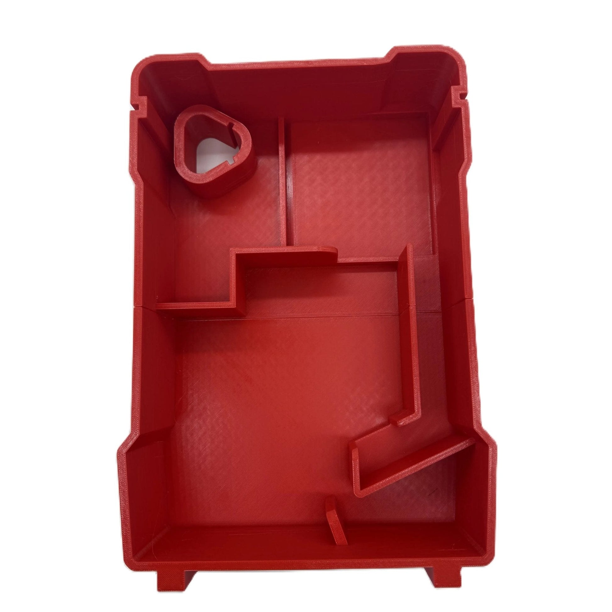 Milwaukee M12 Laser Level Insert for Packout Box #48228435, showcasing the sturdy red plastic insert designed for optimal organization of Milwaukee tools.