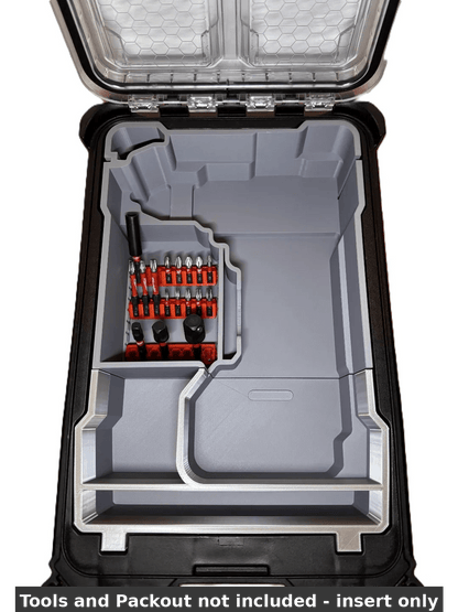 Milwaukee M18 Fuel Drill Insert for Gen 3 & 4 Mod 2804-20, 2904-20 – Insert Only, displayed within a Milwaukee Packout Box, highlighting tool management features.