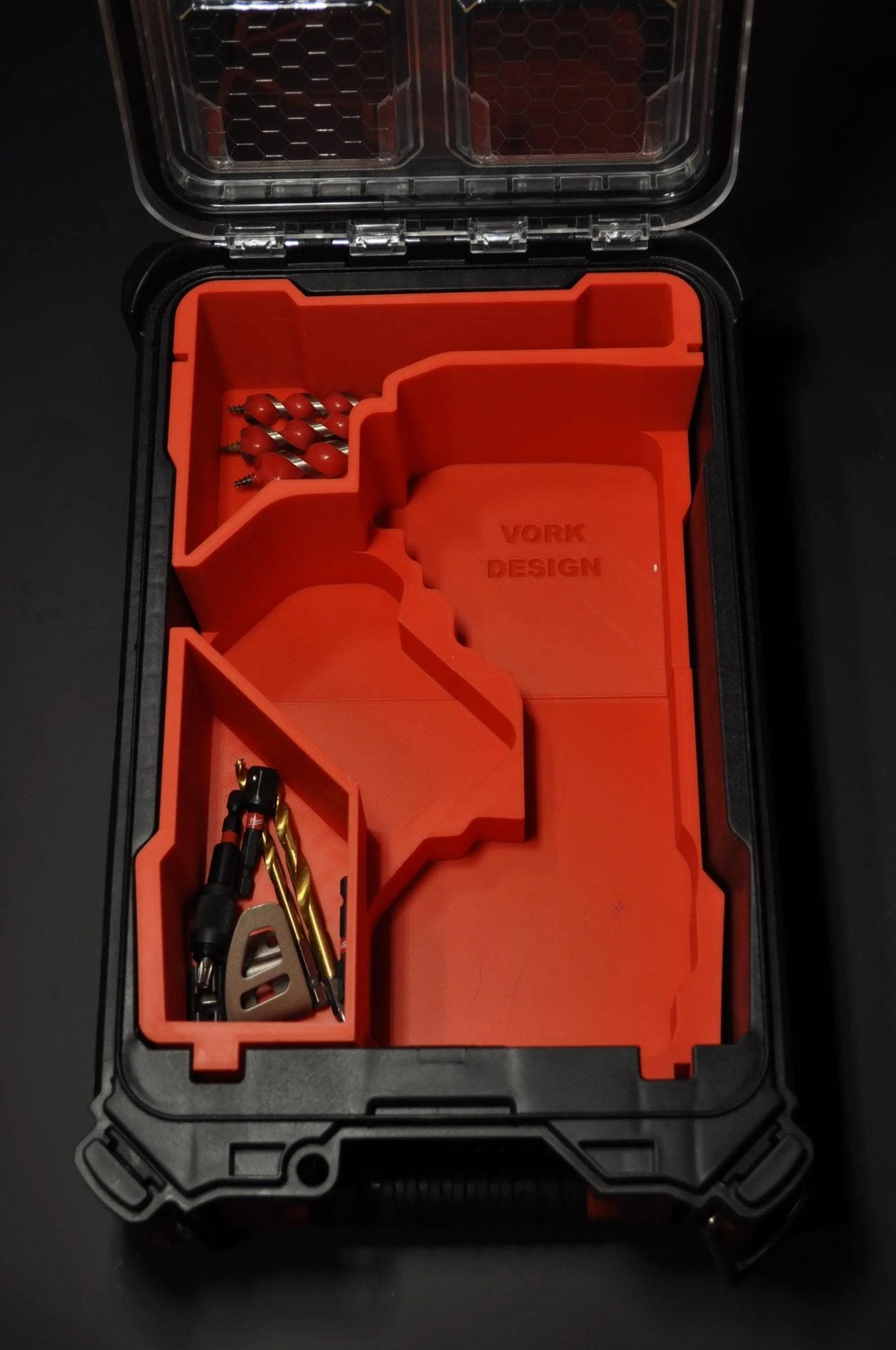 Milwaukee M18 Fuel Impact Driver Gen 4 Packout Insert 2855-20 M18FID3 featuring strategically placed slots for secure tool storage and easy accessibility.
