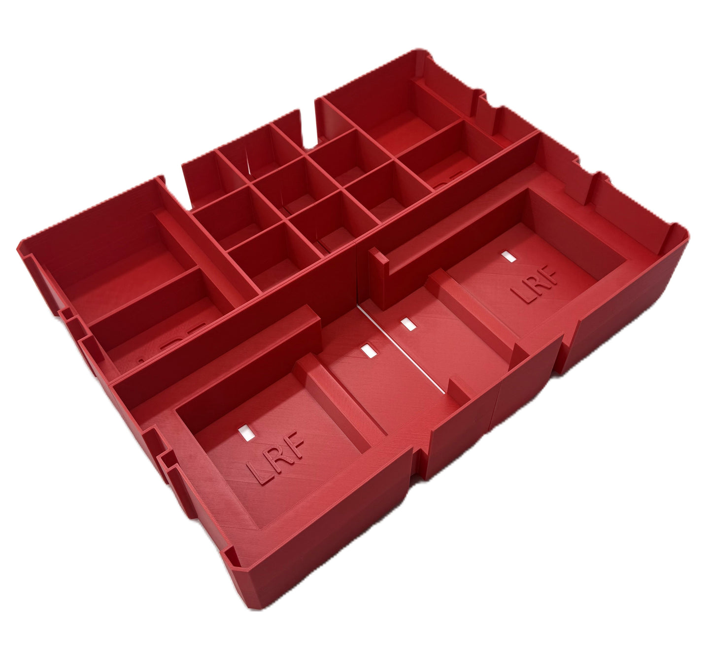 Packout Insert for Milwaukee M12 & M18 Chargers – Compatible with 2-Drawer & 3-Drawer systems, showcasing a durable red plastic design with multiple compartments for tool organization.