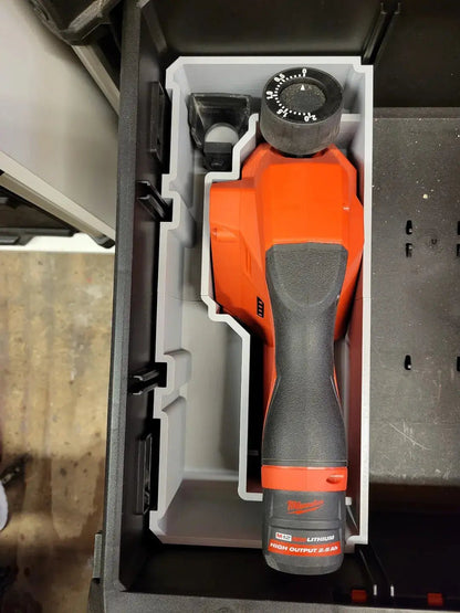 Close-up view of the M12 Planer Insert for Milwaukee Packout drawers, emphasizing tool organization and precision fitting for efficient access.