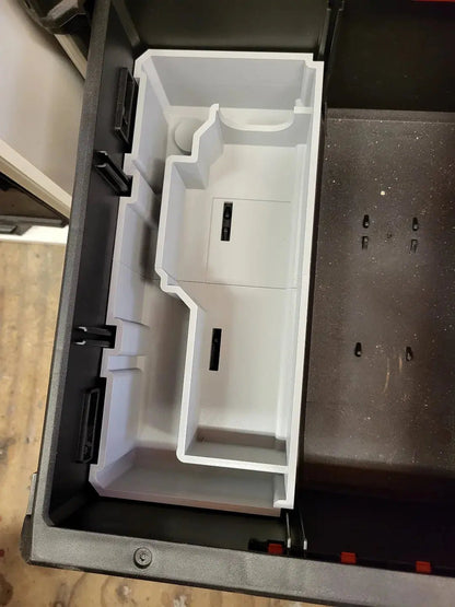 Interior view of the M12 Planer drawer insert designed for Milwaukee Packout, highlighting dedicated slots for enhanced tool organization.