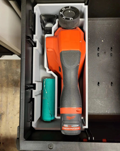 M12 Planer storage insert within a Milwaukee Packout drawer, illustrating optimal tool layout for mechanics and contractors.
