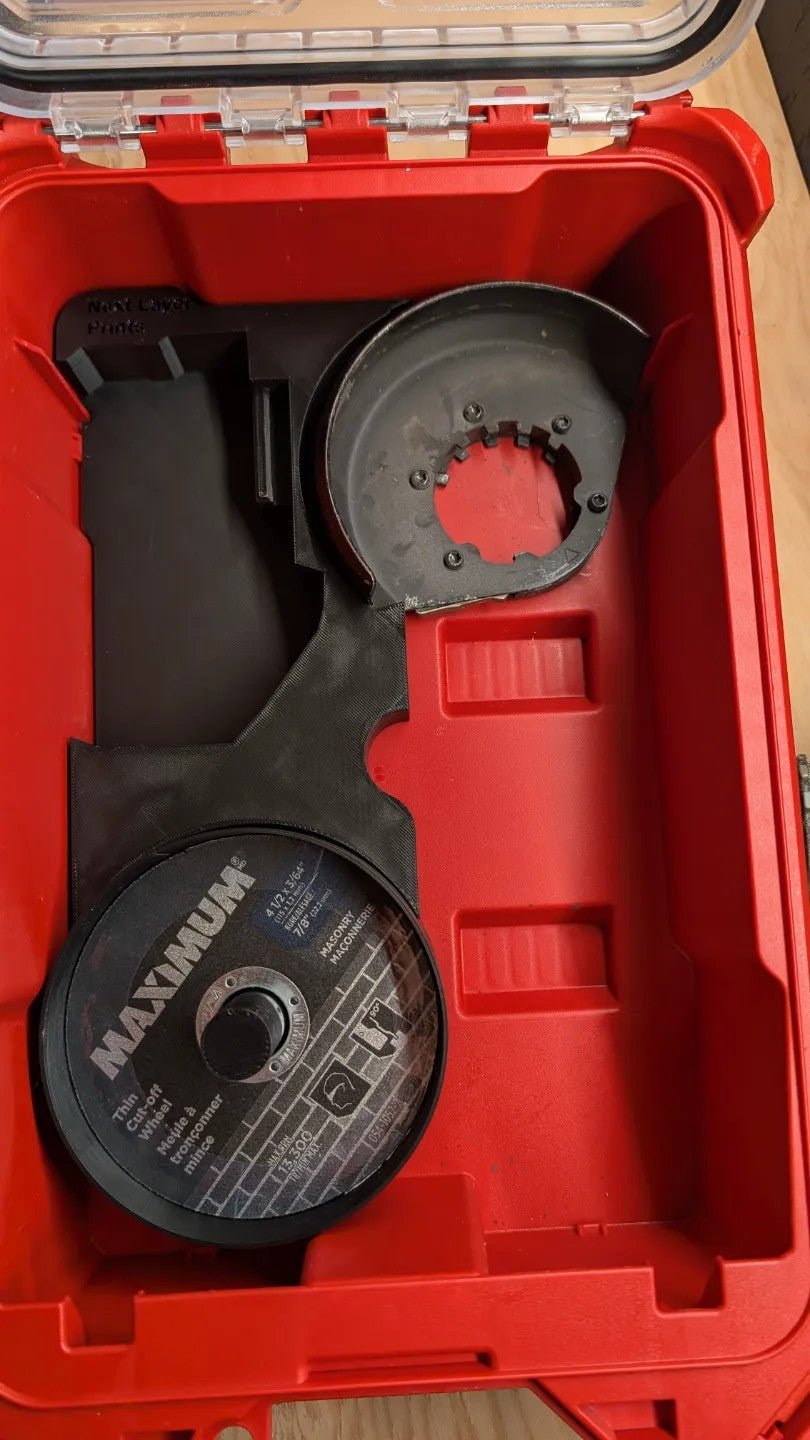 Packout Insert for M18 4.5" Grinder – Tool Box Organizer Accessory in use, showcasing organized tool storage for Milwaukee Packout Box model #48228435.