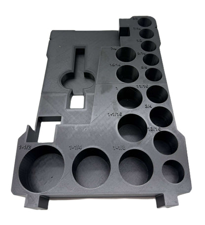 Packout Insert For Milwaukee 1/2" Mid-Torque Wrench - USA 2962-20, AUS/UK M18FIW2F12 – Insert Only in black with various sized slots for SAE sockets.