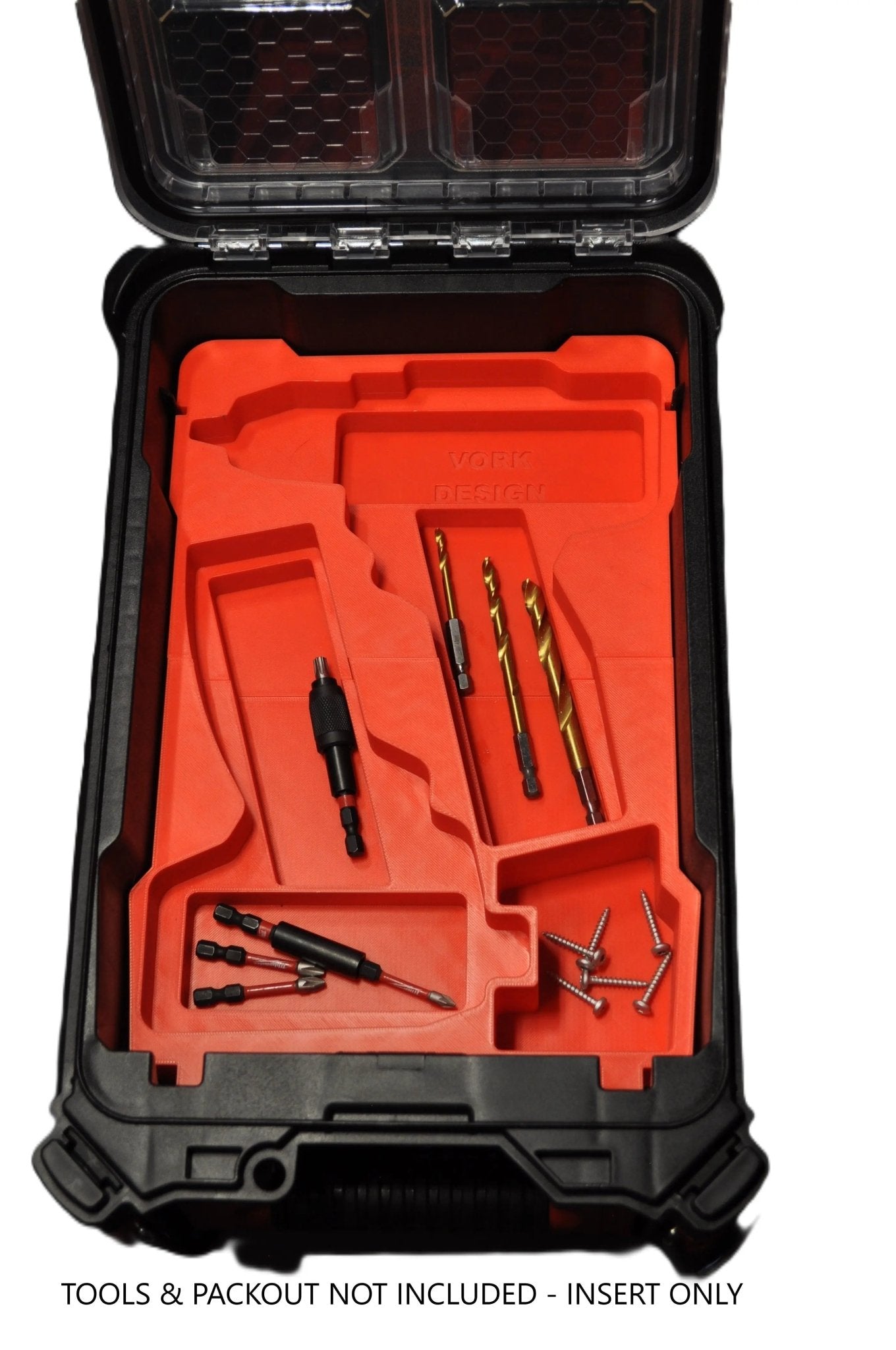Milwaukee Packout Insert compatible with M12 Fuel Drill and Impact Driver Combo Gen 2 featuring organized compartments housing various tools and accessories, designed to enhance workspace efficiency and tool visibility.