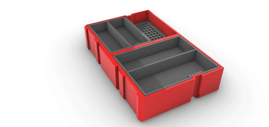 Milwaukee Packout Drill & Hex Bit Storage Insert – Fits 3dpor, 3dpog, 3dpob – Insert Only, showing a red storage organizer with compartments for tools.