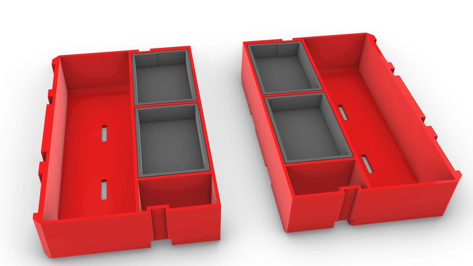 Insert to suit Packout Multi-Tool Organizer by The Handyman Depot, illustrating two red inserts side by side, each with compartments tailored for tool organization within Milwaukee Packout systems.