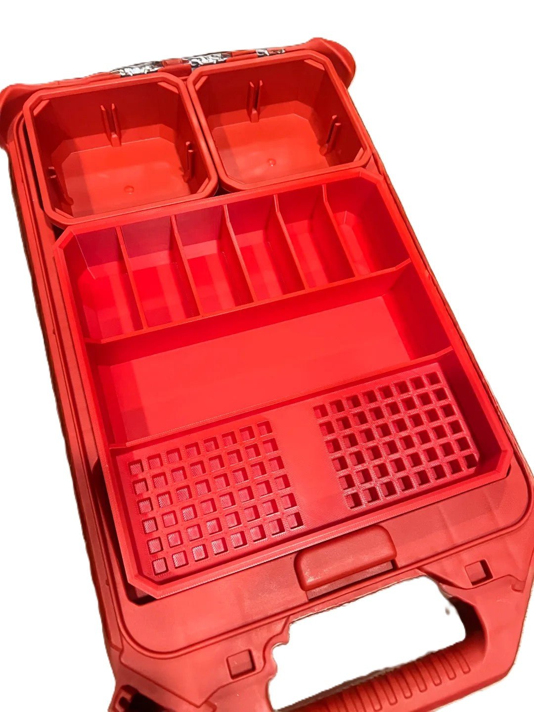 Packout Insert for Driver Bits & Drill Accessories Insert Only showing a red custom-fit organization tool with compartments for bits and accessories, designed for the Milwaukee Packout Compact Organizer.