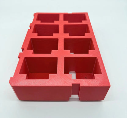 Packout Insert for M18 5.0Ah Battery – Red plastic storage insert designed to accommodate multiple batteries, providing a secure organization solution compatible with Milwaukee Packout.