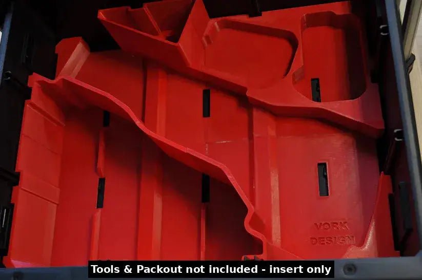 Interior shot of Milwaukee M18 Fuel Sawzall Insert displaying multiple tool slots, designed for enhanced organization. Title: Milwaukee M18 Fuel Sawzall Insert Compatible with Packout - USA 2821-20.