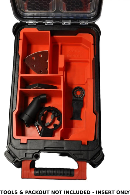 Milwaukee Packout Insert for M12 Fuel Oscillating Multi-Tool 2526-20 – Insert Only displayed inside a Packout box, showcasing its custom-fit design with various tool compartments.