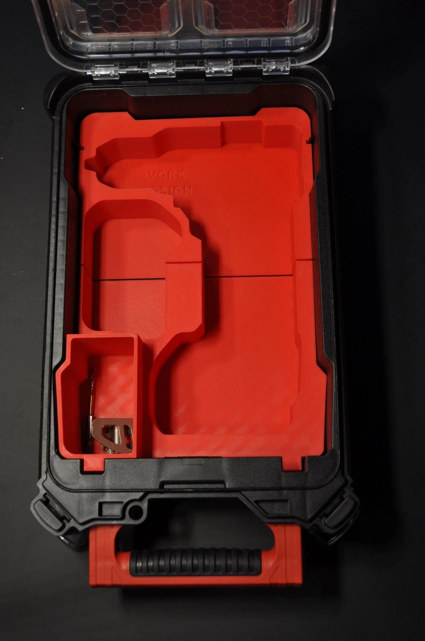 Empty Milwaukee Packout Insert for M18 Fuel Drill – USA 2904-20 / AUS/UK M18FPD3 Gen 3 & 4, highlighting the organized layout designed for Milwaukee tools with designated slots.