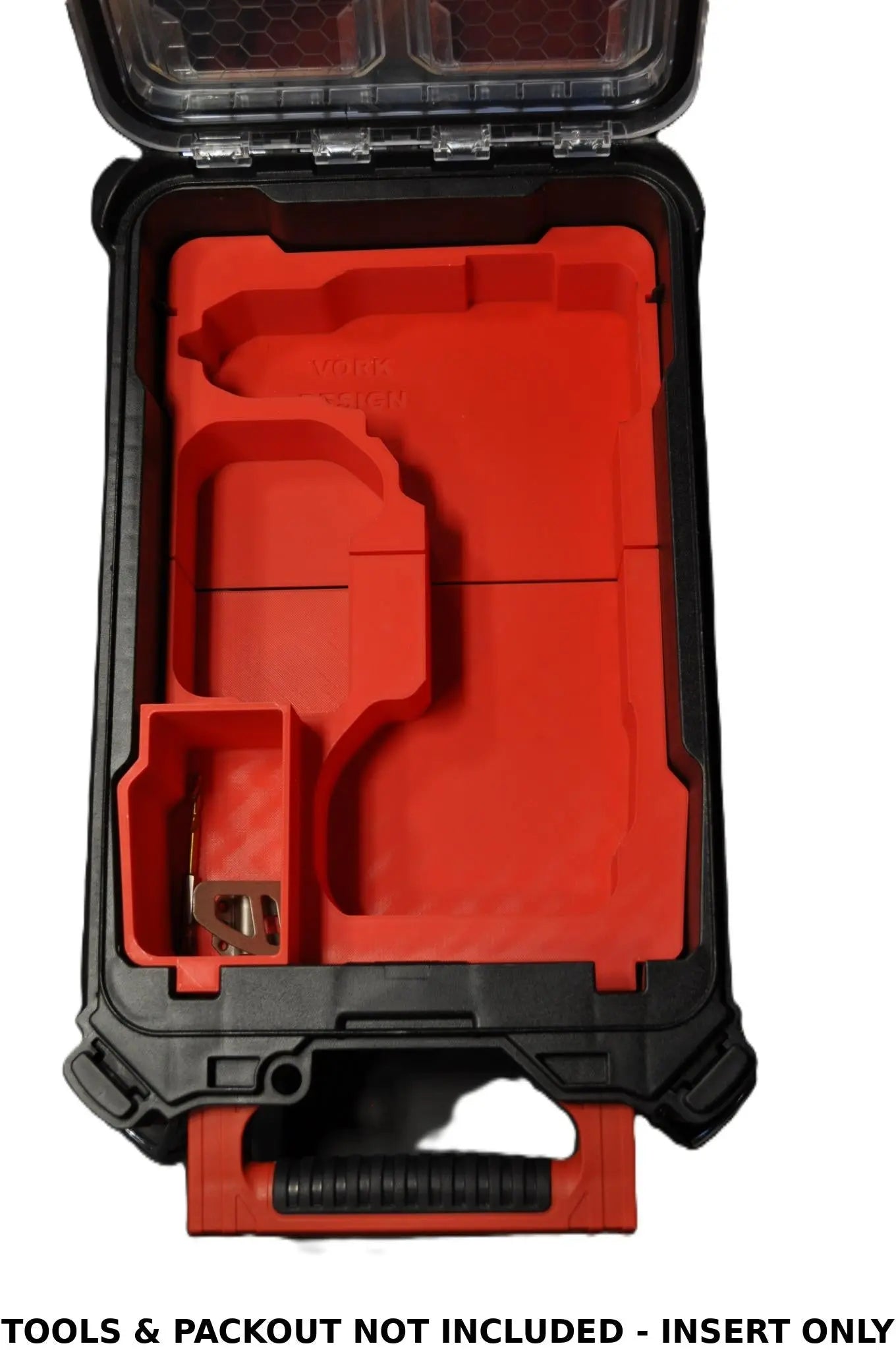 Interior view of the Milwaukee Packout Insert designed for M18 Fuel Drill - USA 2904-20 / AUS/UK M18FPD3 Gen 3 & 4, highlighting its precise design and organization for tools. Tools and Packout not included.