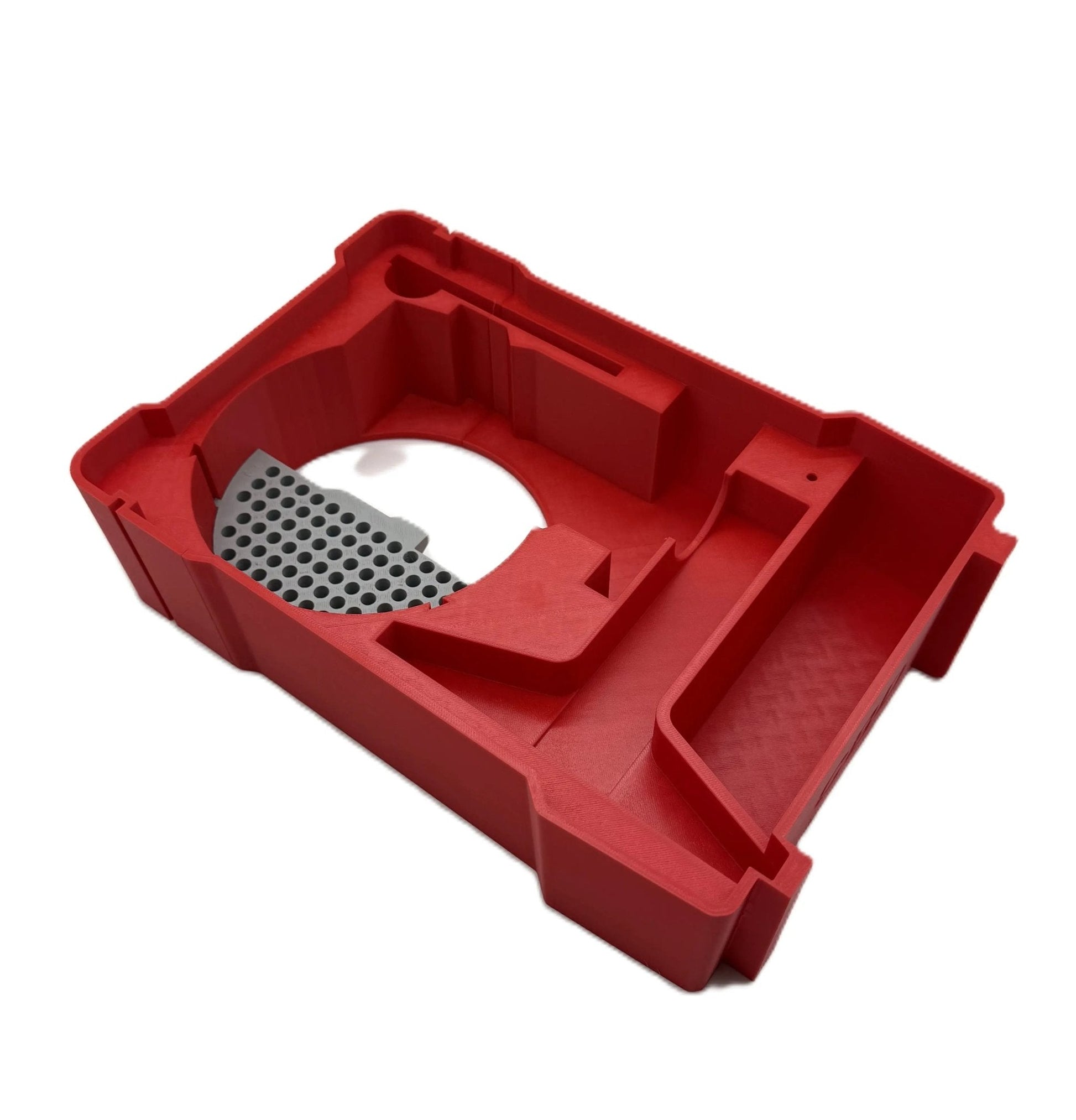 Packout Insert for M18 Router – Perfect Fit Organizer Solution showcasing durable red PETG material design for Milwaukee Packout Box.