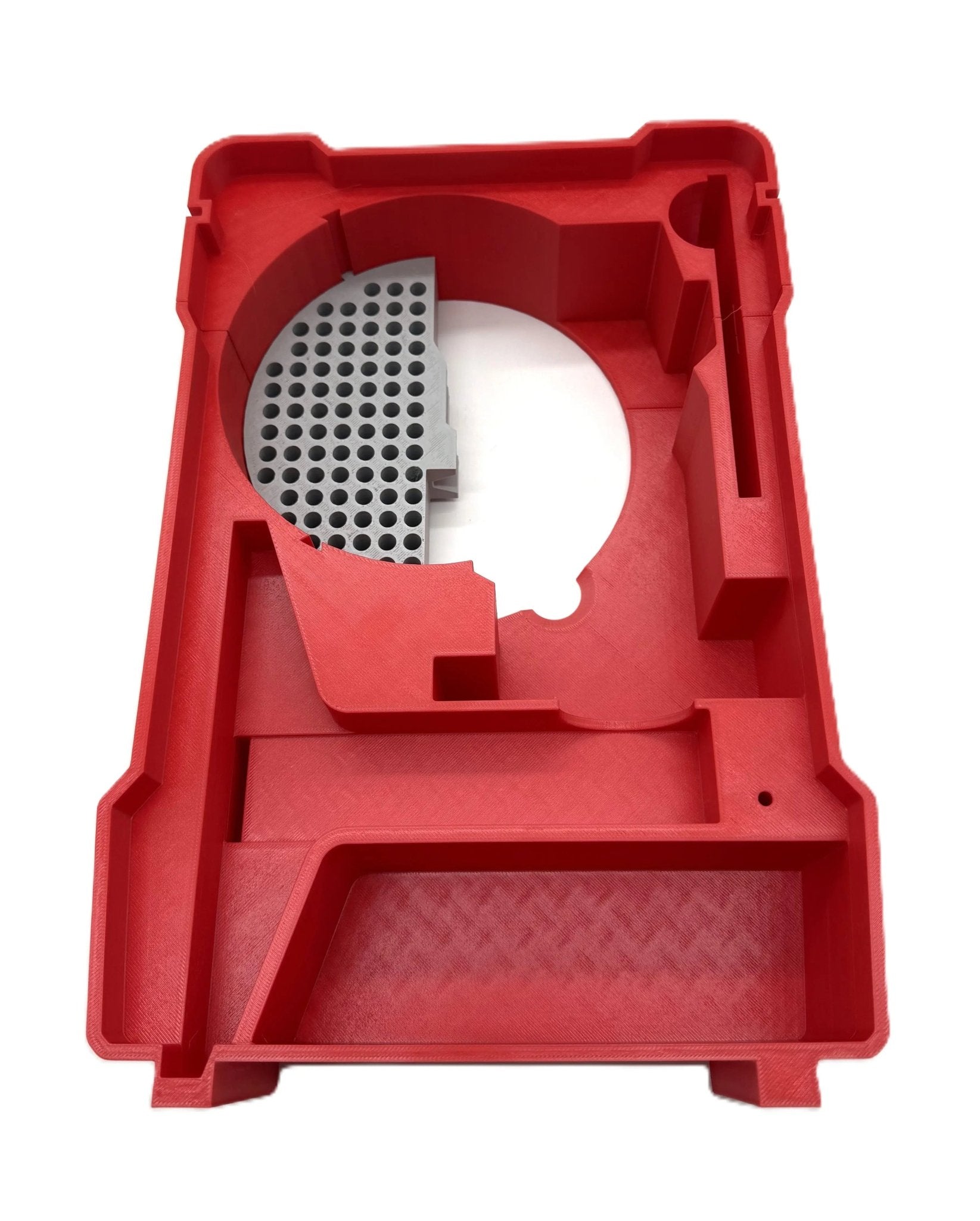 Packout Insert for M18 Router – Perfect Fit Organizer Solution, highlighting the durable red insert designed for Milwaukee Packout Box model #48228435, showcasing precise slots for secure tool storage.