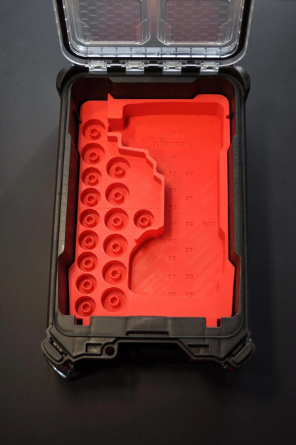 Milwaukee Mid Torque Impact Wrench Packout Insert AUS M18FMTIW2F12 - Interior view showing the red insert designed for organizing tools within a Packout storage system.