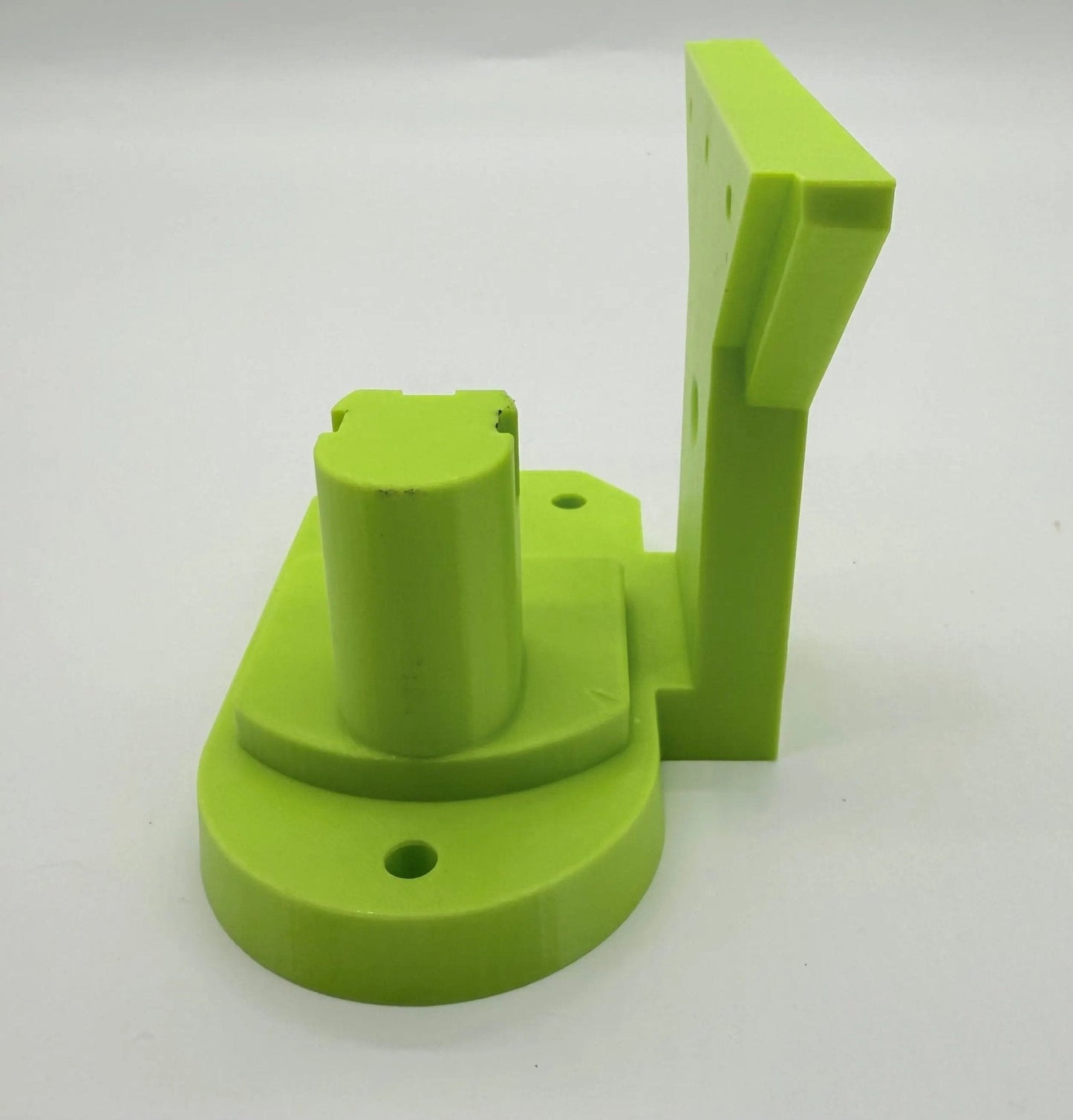 Mount to suit Tool Mount - Side view of a green PETG Wall Holder, compatible with Ryobi tools, emphasizing its sturdy construction and easy installation for tool organization.
