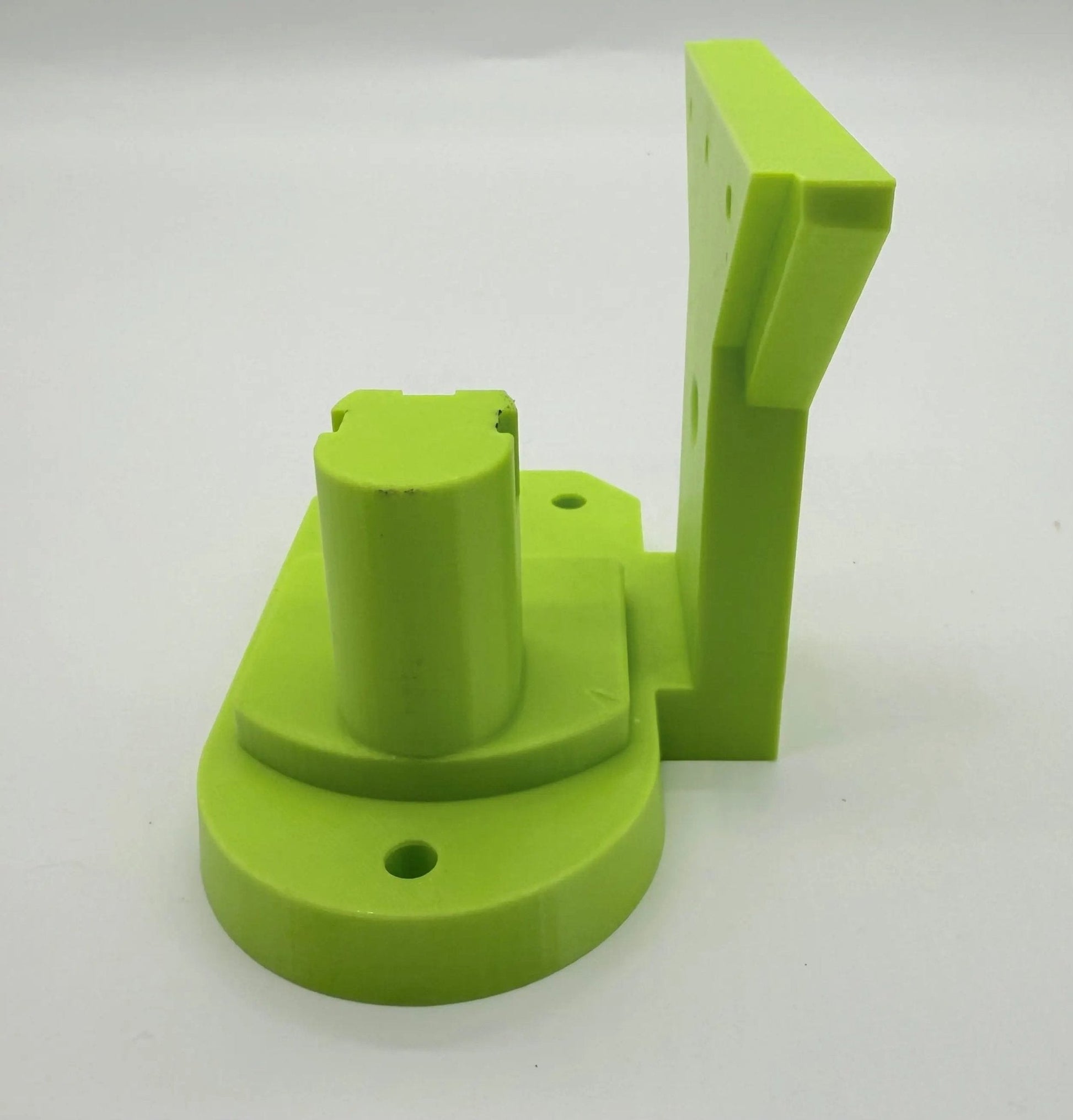 Mount to suit Tool Mount - Side view of a green PETG Wall Holder, compatible with Ryobi tools, emphasizing its sturdy construction and easy installation for tool organization.
