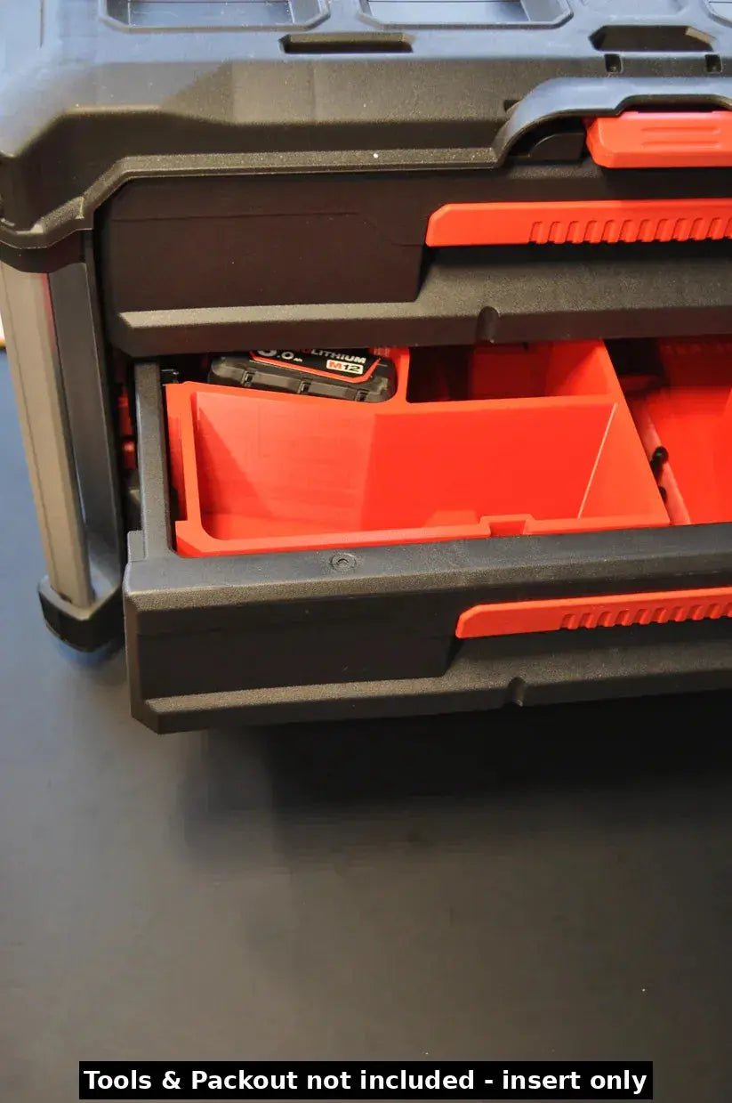 Milwaukee M12 Fuel Impact Driver Gen 3 Packout Insert shown in use, illustrating its convenient organization within a Packout drawer.
