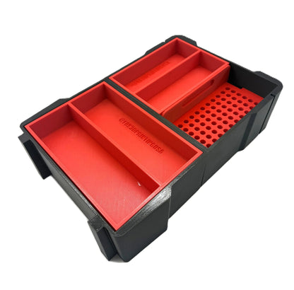 Insert compatible with Milwaukee Packout Model 48228435 – Hex and drill bits organization solution featuring red and black compartments for efficient tool storage.