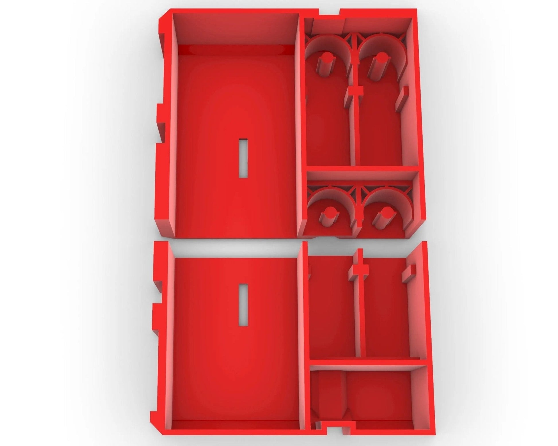 Insert to suit Packout Multi-Tool Organizer by The Handyman Depot, displaying a top view of a red tool insert with organized spaces designed for compatibility with Milwaukee Packout storage.