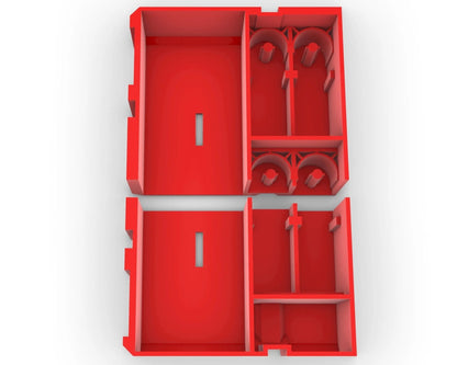 Insert to suit Packout Multi-Tool Organizer by The Handyman Depot, displaying a top view of a red tool insert with organized spaces designed for compatibility with Milwaukee Packout storage.