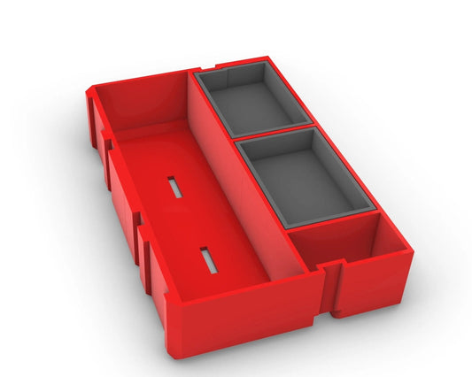 Insert to suit Packout Multi-Tool Organizer by The Handyman Depot, showcasing a red insert with compartments designed for efficient tool organization in Milwaukee Packout systems.