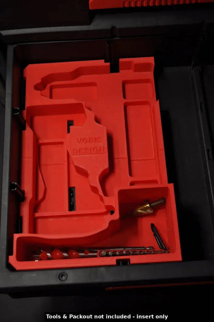 Packout Insert to Suit Milwaukee M18 Fuel Drill 2904-20 – Insert Only displaying a custom-fit red insert designed for tool organization within a storage box.