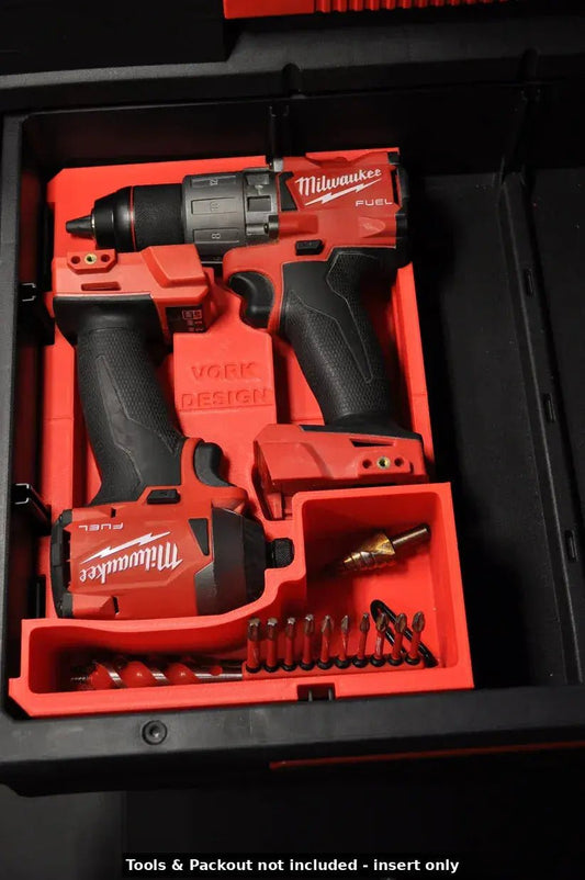 Packout Insert to Suit Milwaukee M18 Fuel Drill 2904-20 – Insert Only showing organized tools and drill within a durable storage insert.