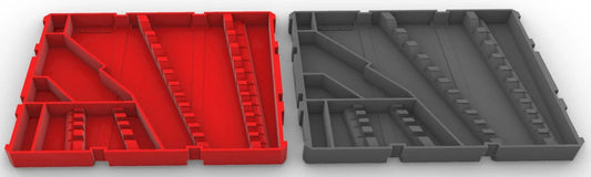 Milwaukee Packout Wrench Organizer Tray Insert for SAE & Metric Tools – Insert Only in vibrant red and practical grey, showcasing precision-fit compartments for organized tool storage.