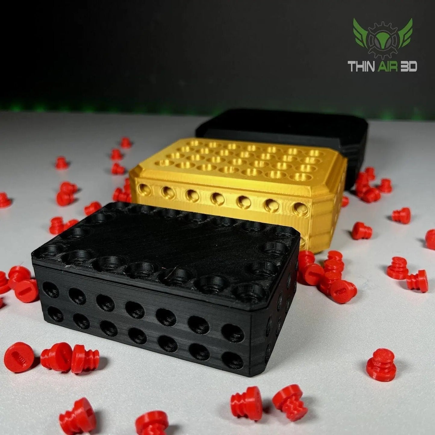 Ultimate Gift Card Box with 4 Screw Puzzle Opening in black, gold, and yellow colors, showcasing a unique and stylish design, perfect for customizable gift giving.