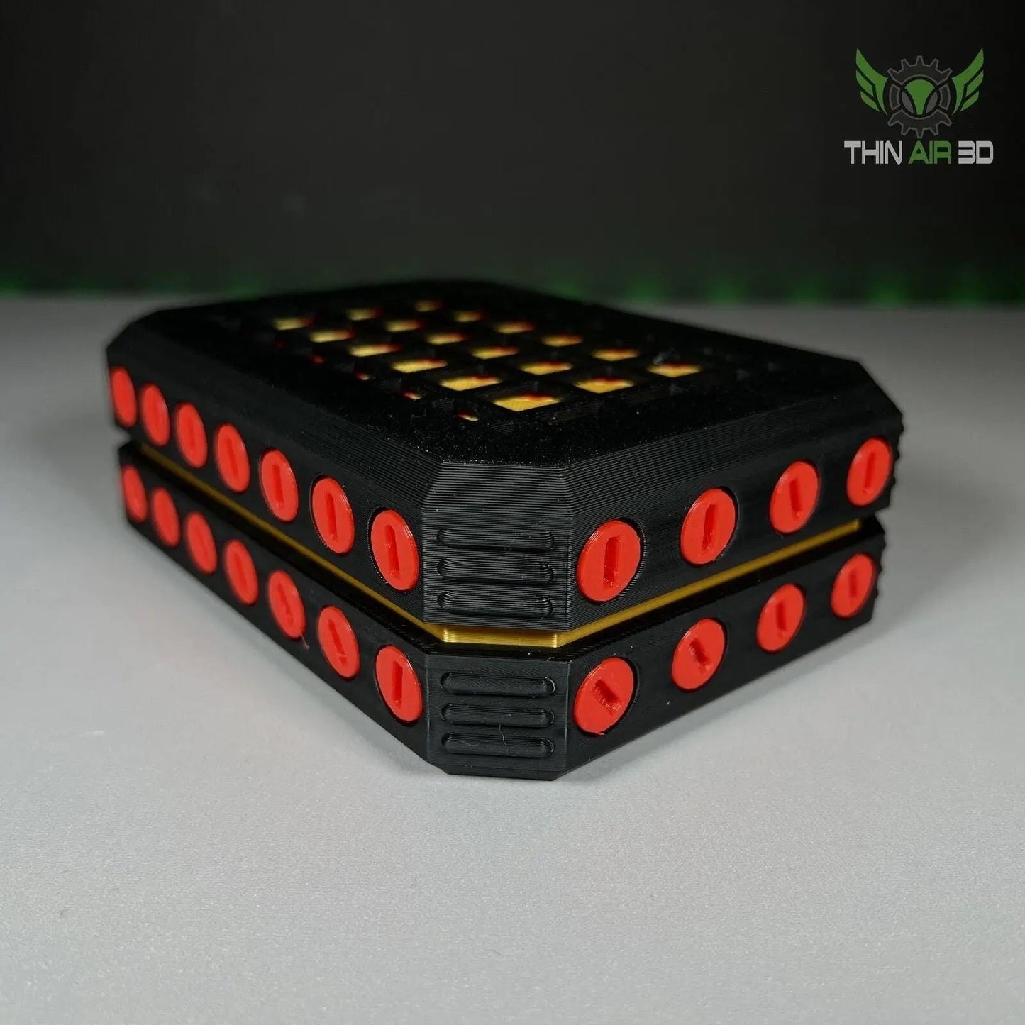 Side view of the Ultimate Gift Card Box with 4 Screw Puzzle Opening stacked, highlighting its colorful design and reusable feature for an elegant gift presentation.
